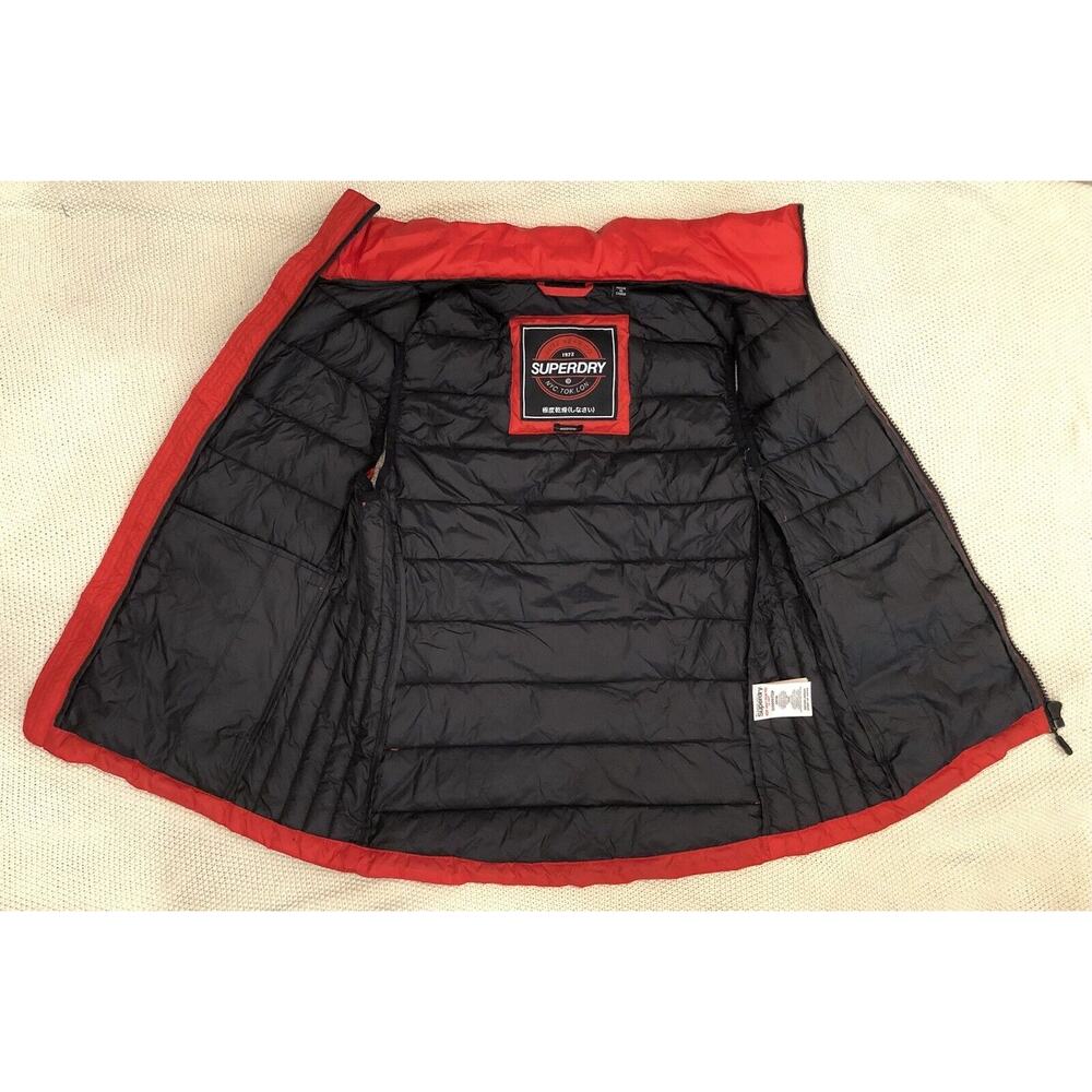 SUPERDRY Japanese Puffer Womens Vest Gilet Hooded Size S/M Red W Shiny Finish - Picture 3 of 11
